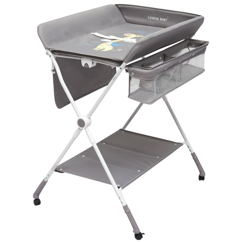 Kinbor Baby Folding Changing TableWith Wheels And Storage Infant Diaper Changing Station